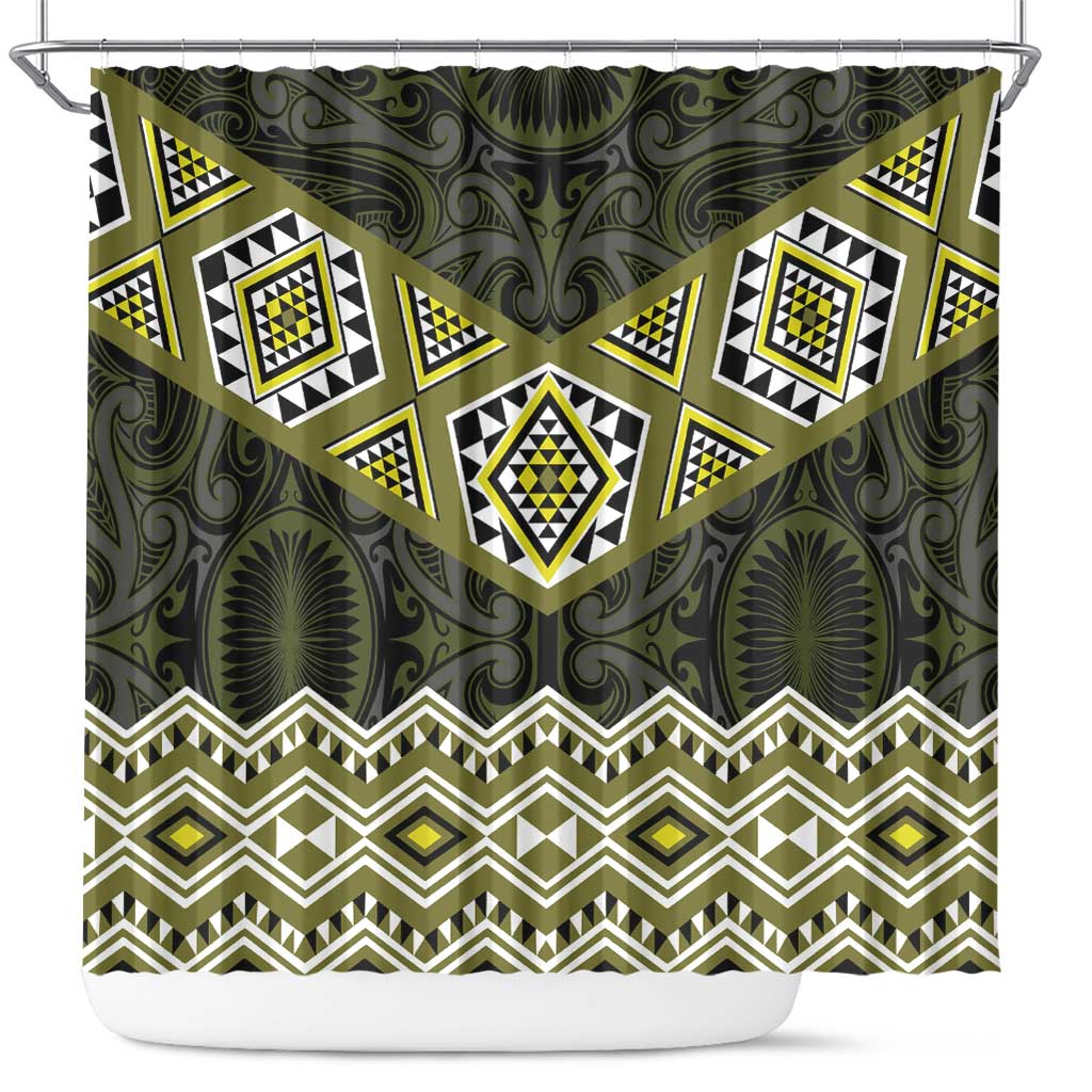 New Zealand Aotearoa Shower Curtain Yellow Taniko Art Maori Pattern