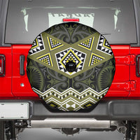New Zealand Aotearoa Spare Tire Cover Yellow Taniko Art Maori Pattern
