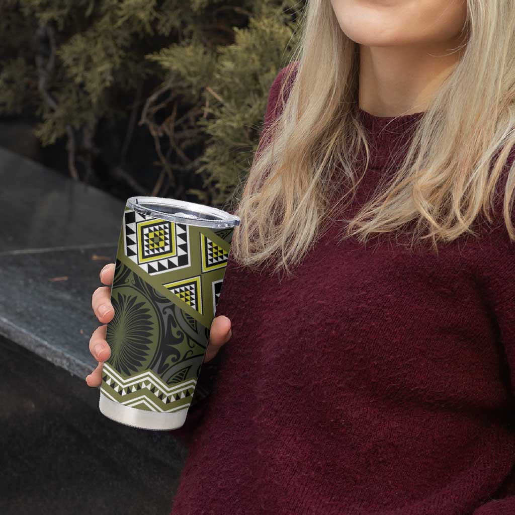 New Zealand Aotearoa Tumbler Cup Yellow Taniko Art Maori Pattern