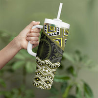 New Zealand Aotearoa Tumbler With Handle Yellow Taniko Art Maori Pattern