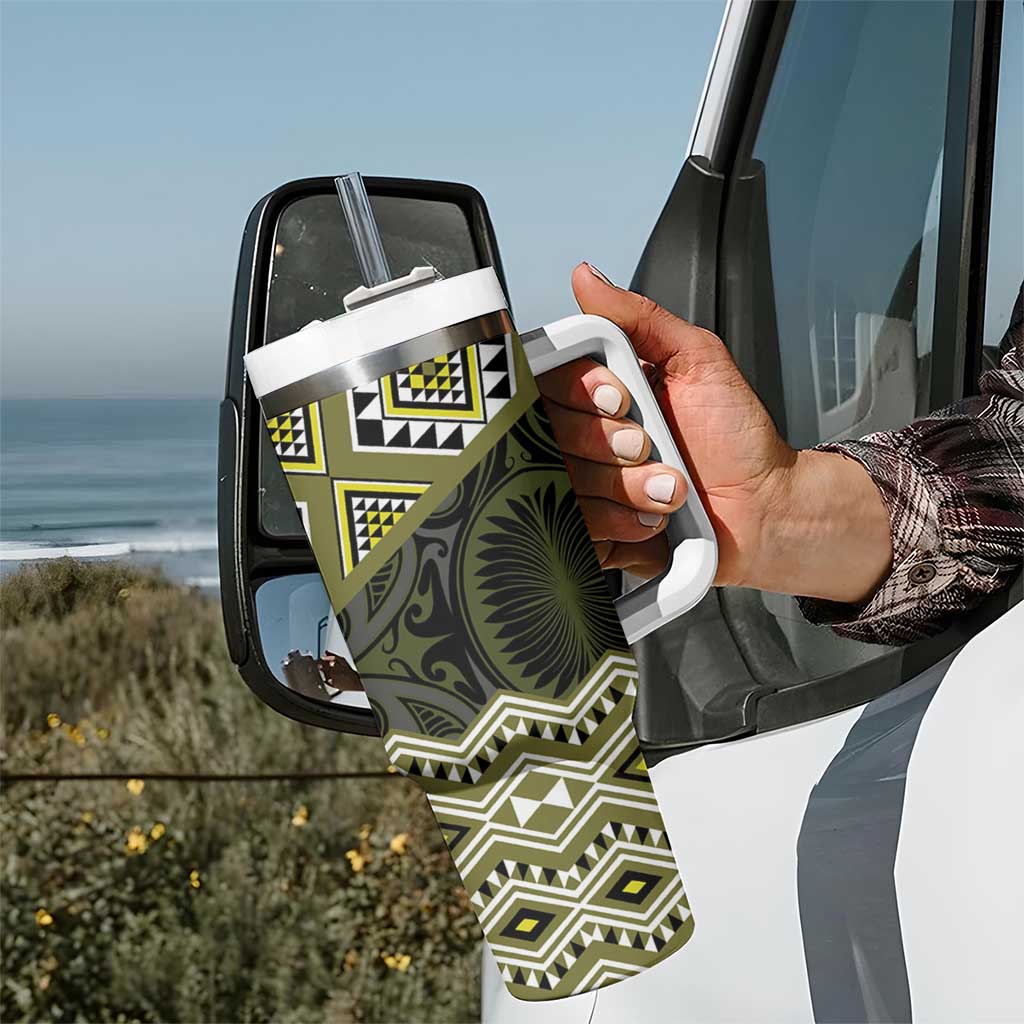 New Zealand Aotearoa Tumbler With Handle Yellow Taniko Art Maori Pattern