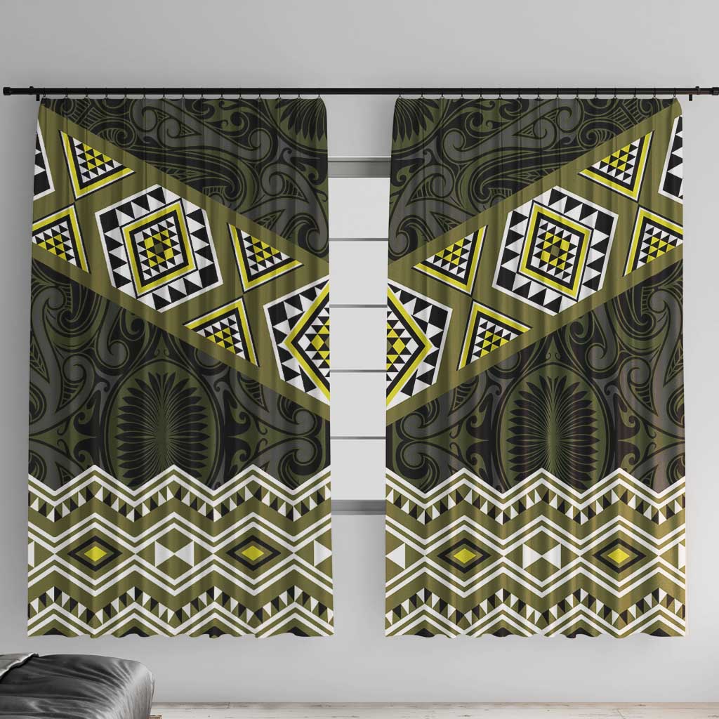 New Zealand Aotearoa Window Curtain Yellow Taniko Art Maori Pattern