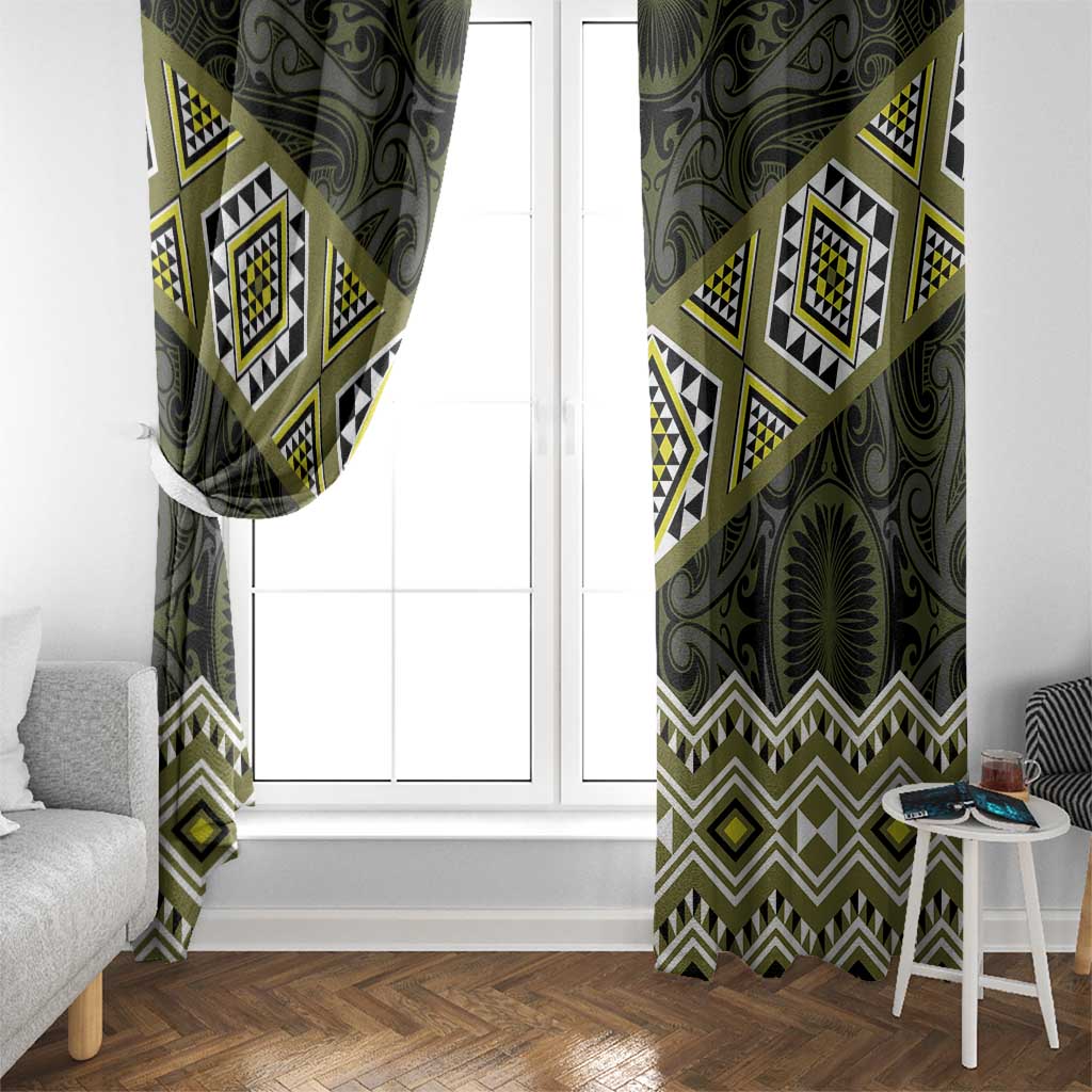 New Zealand Aotearoa Window Curtain Yellow Taniko Art Maori Pattern