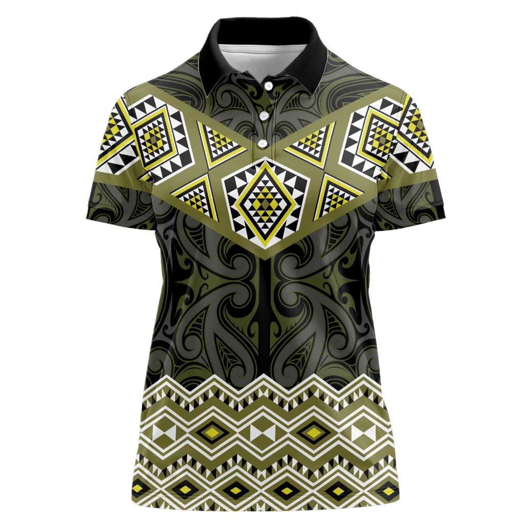 New Zealand Aotearoa Women Polo Shirt Yellow Taniko Art Maori Pattern