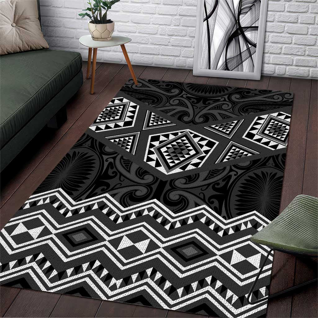 New Zealand Aotearoa Area Rug Black Taniko Art Maori Pattern