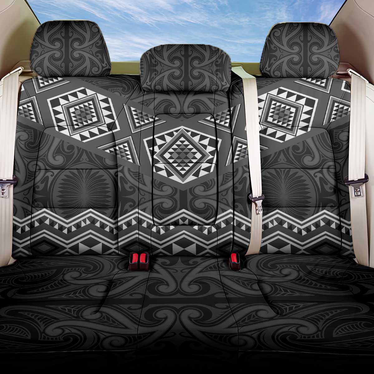 New Zealand Aotearoa Back Car Seat Cover Black Taniko Art Maori Pattern