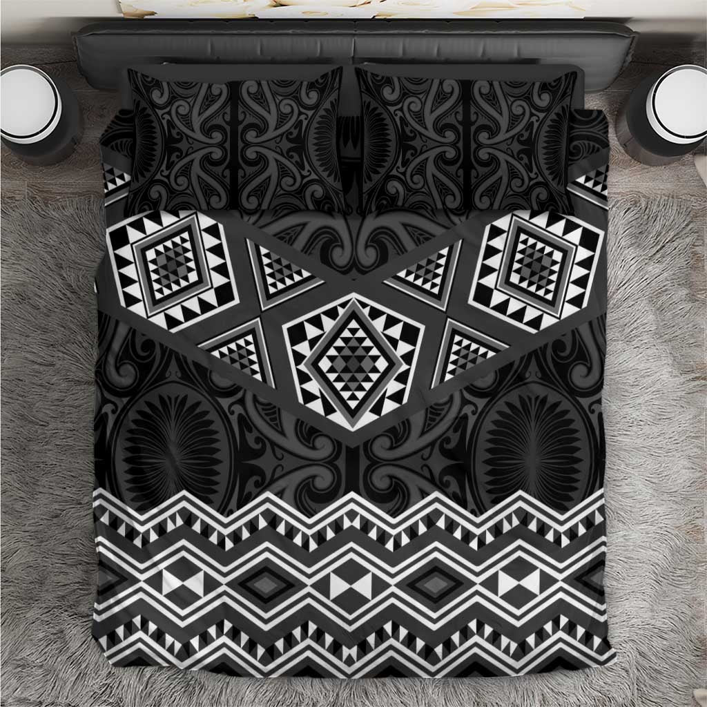 New Zealand Aotearoa Bedding Set Black Taniko Art Maori Pattern