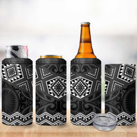 New Zealand Aotearoa 4 in 1 Can Cooler Tumbler Black Taniko Art Maori Pattern