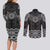 New Zealand Aotearoa Couples Matching Long Sleeve Bodycon Dress and Long Sleeve Button Shirt Black Taniko Art Maori Pattern