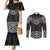 New Zealand Aotearoa Couples Matching Mermaid Dress and Long Sleeve Button Shirt Black Taniko Art Maori Pattern