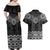 New Zealand Aotearoa Couples Matching Off Shoulder Maxi Dress and Hawaiian Shirt Black Taniko Art Maori Pattern