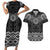 New Zealand Aotearoa Couples Matching Short Sleeve Bodycon Dress and Hawaiian Shirt Black Taniko Art Maori Pattern