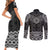 New Zealand Aotearoa Couples Matching Short Sleeve Bodycon Dress and Long Sleeve Button Shirt Black Taniko Art Maori Pattern