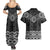 New Zealand Aotearoa Couples Matching Summer Maxi Dress and Hawaiian Shirt Black Taniko Art Maori Pattern