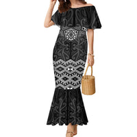 New Zealand Aotearoa Family Matching Mermaid Dress and Hawaiian Shirt Black Taniko Art Maori Pattern