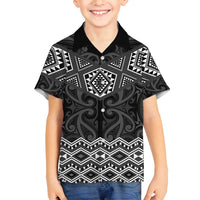 New Zealand Aotearoa Family Matching Off Shoulder Short Dress and Hawaiian Shirt Black Taniko Art Maori Pattern