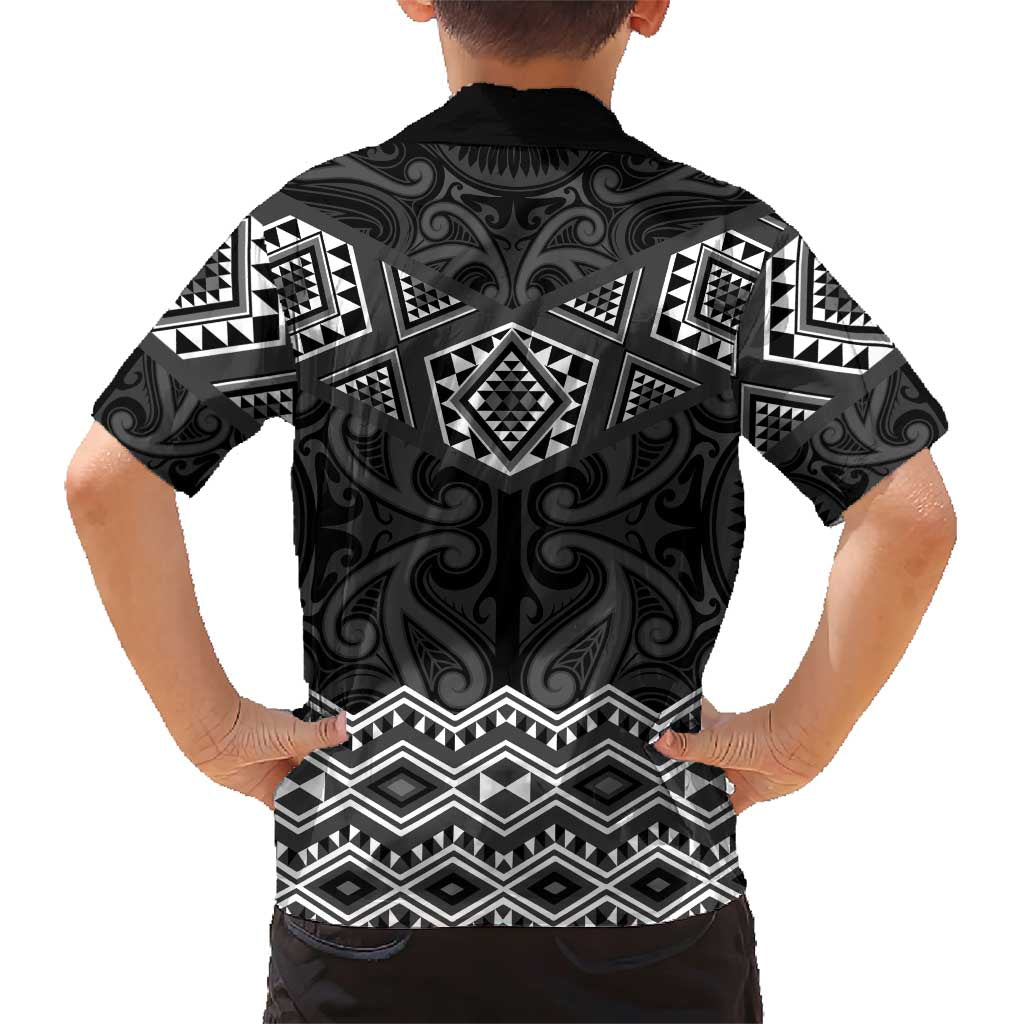 New Zealand Aotearoa Family Matching Short Sleeve Bodycon Dress and Hawaiian Shirt Black Taniko Art Maori Pattern