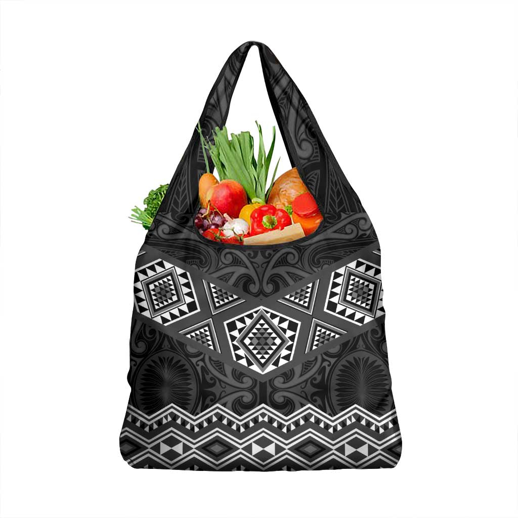 New Zealand Aotearoa Grocery Bag Black Taniko Art Maori Pattern