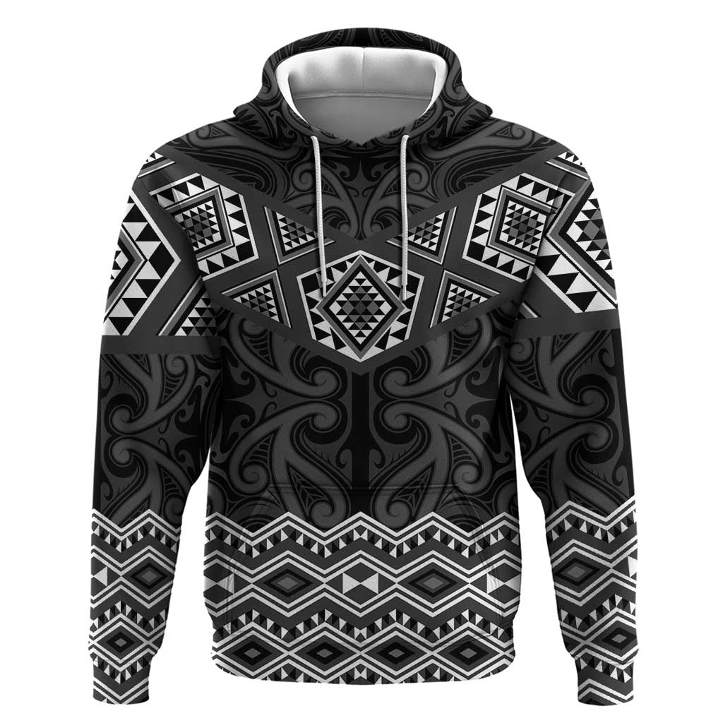 New Zealand Aotearoa Hoodie Black Taniko Art Maori Pattern