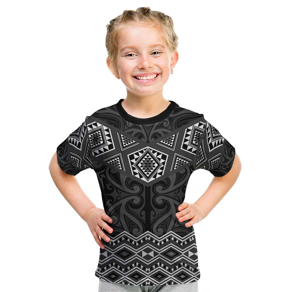 New Zealand Aotearoa Kid T Shirt Black Taniko Art Maori Pattern