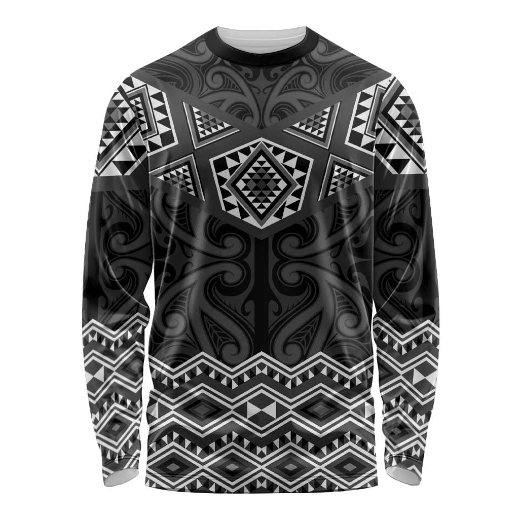 New Zealand Aotearoa Long Sleeve Shirt Black Taniko Art Maori Pattern