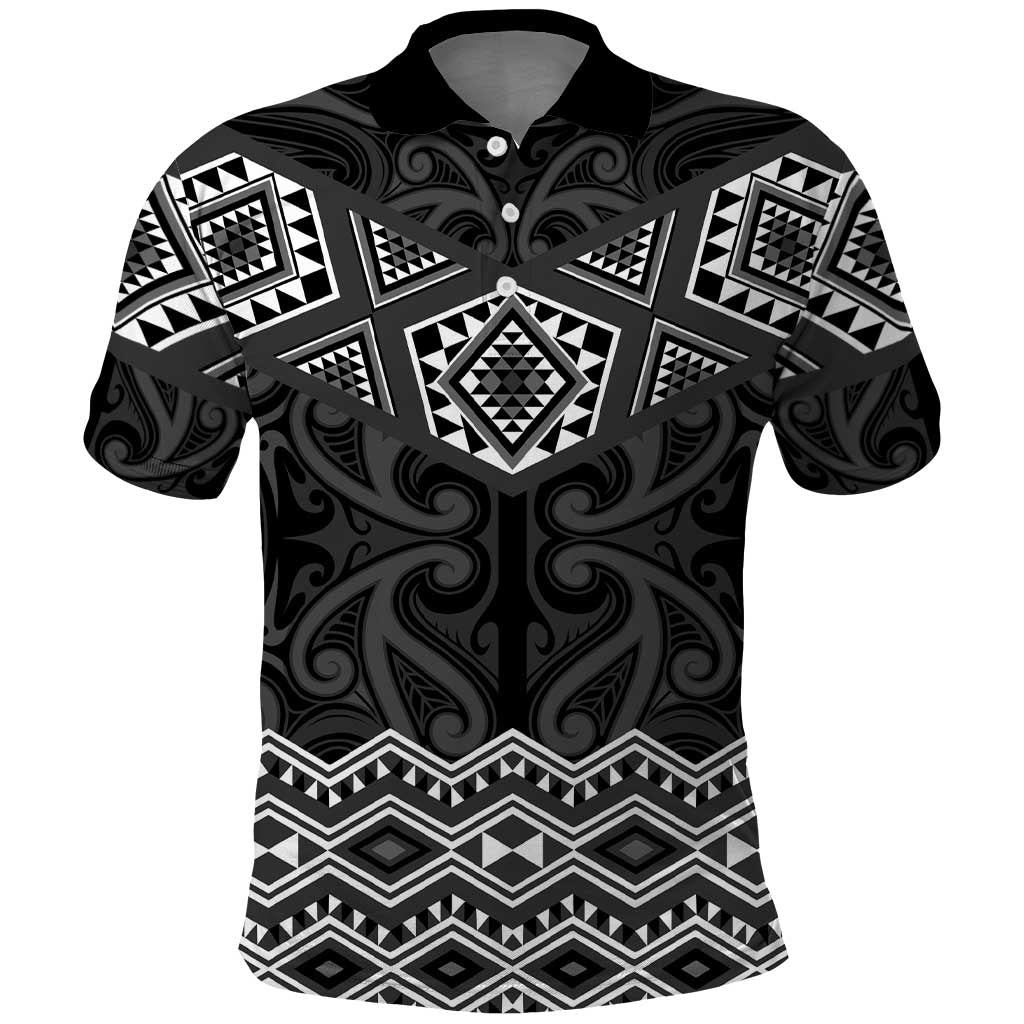 New Zealand Aotearoa Polo Shirt Black Taniko Art Maori Pattern