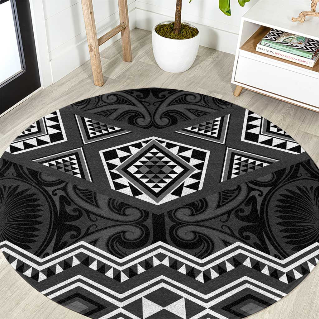 New Zealand Aotearoa Round Carpet Black Taniko Art Maori Pattern