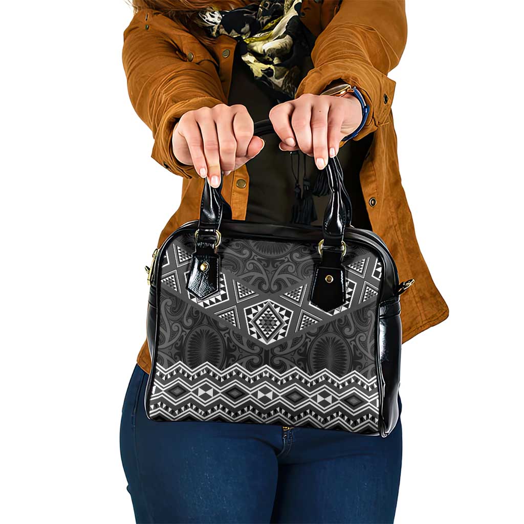 New Zealand Aotearoa Shoulder Handbag Black Taniko Art Maori Pattern