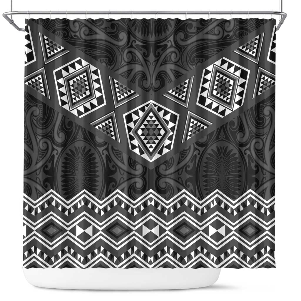 New Zealand Aotearoa Shower Curtain Black Taniko Art Maori Pattern