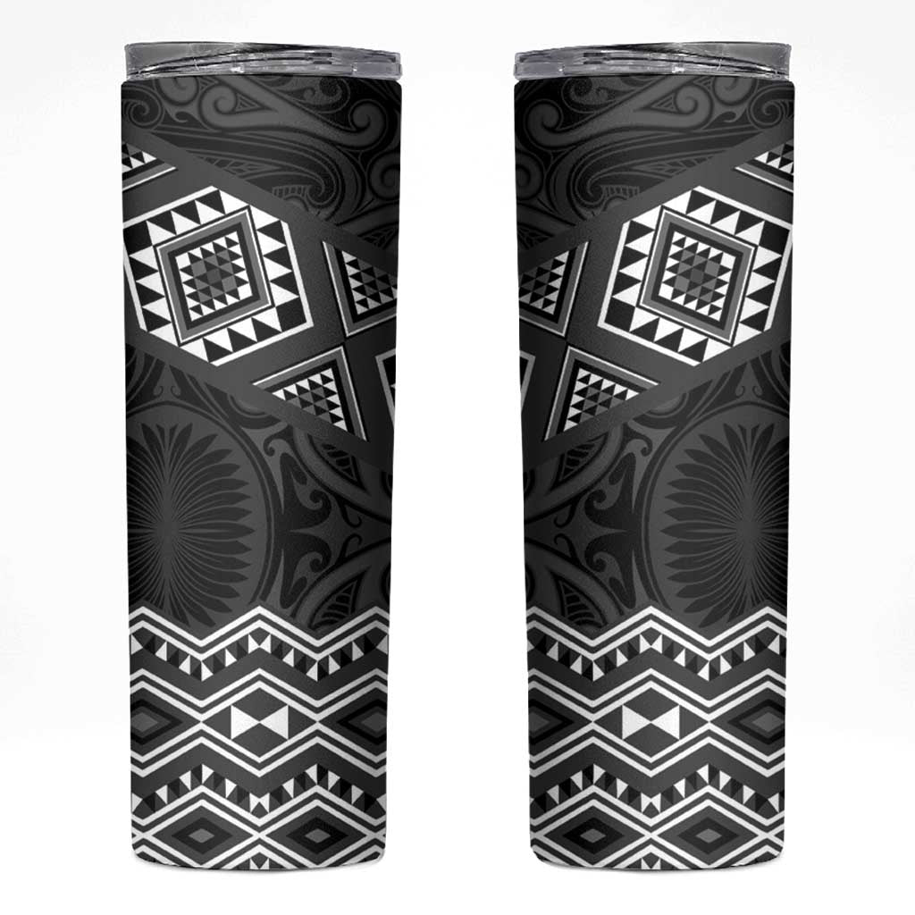 New Zealand Aotearoa Skinny Tumbler Black Taniko Art Maori Pattern