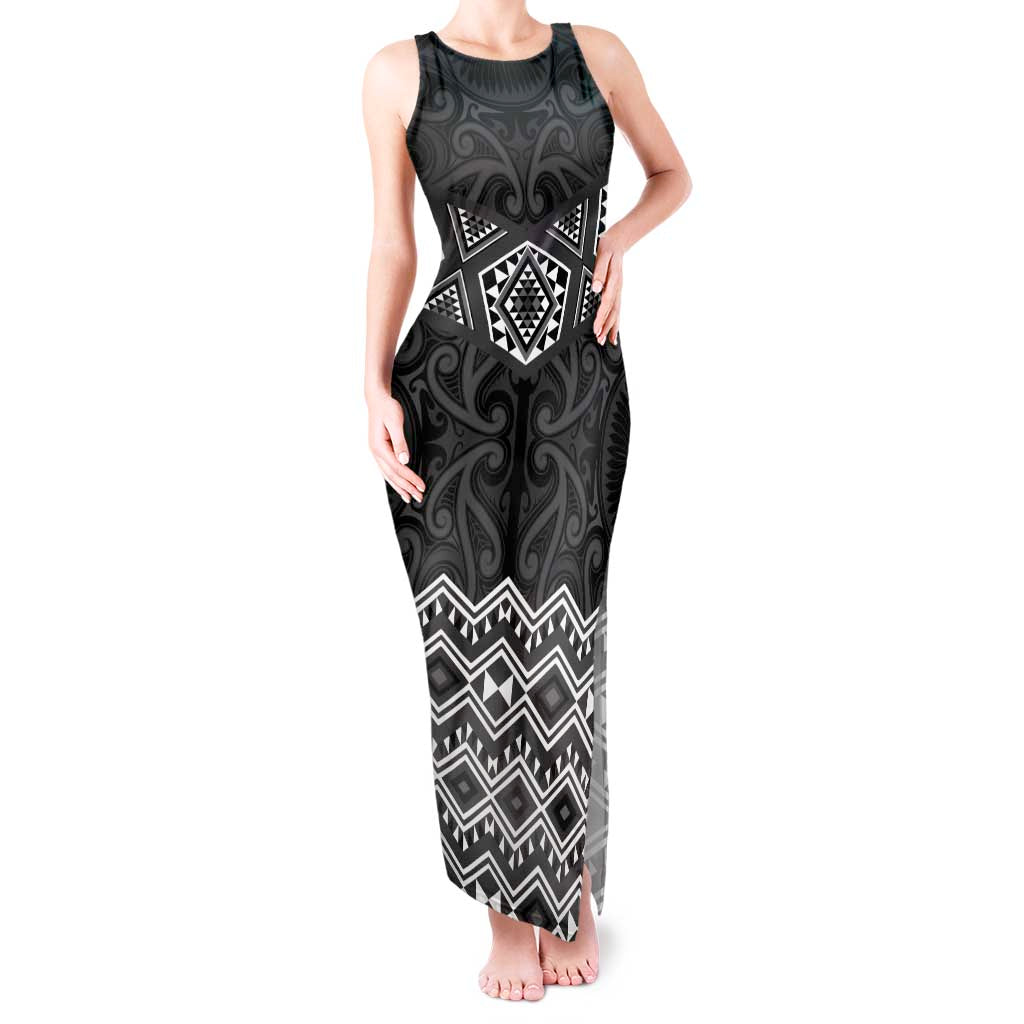 New Zealand Aotearoa Tank Maxi Dress Black Taniko Art Maori Pattern