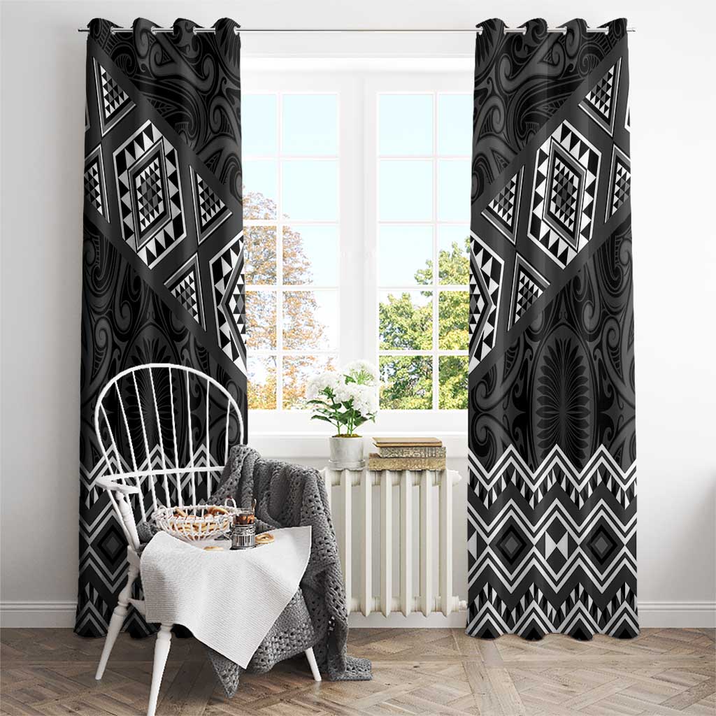 New Zealand Aotearoa Window Curtain Black Taniko Art Maori Pattern