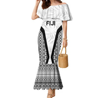 Custom Fiji 2026 Rugby Family Matching Mermaid Dress and Hawaiian Shirt Fijian Tapa Pattern LT05 Mom's Dress White - Polynesian Pride
