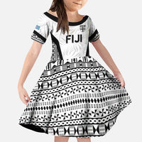 Custom Fiji 2026 Rugby Family Matching Off The Shoulder Long Sleeve Dress and Hawaiian Shirt Fijian Tapa Pattern LT05 Daughter's Dress White - Polynesian Pride