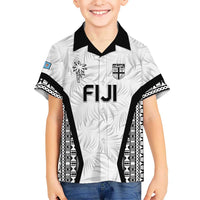 Custom Fiji 2026 Rugby Family Matching Off The Shoulder Long Sleeve Dress and Hawaiian Shirt Fijian Tapa Pattern LT05 Son's Shirt White - Polynesian Pride