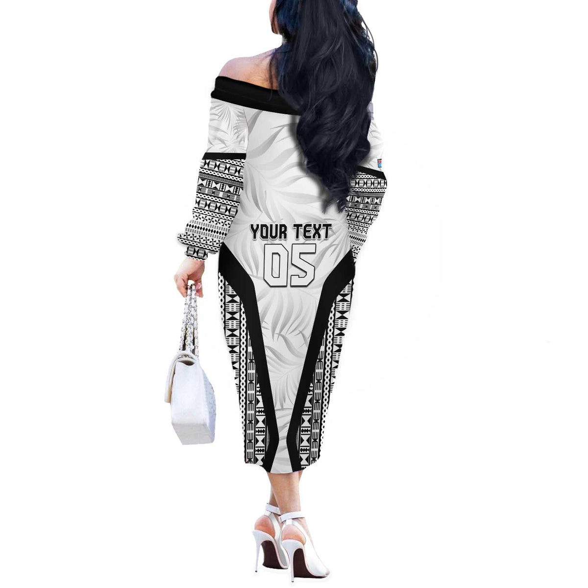 Custom Fiji 2026 Rugby Off The Shoulder Long Sleeve Dress Fijian Tapa Pattern