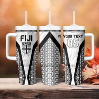 Custom Fiji 2026 Rugby Tumbler With Handle Fijian Tapa Pattern