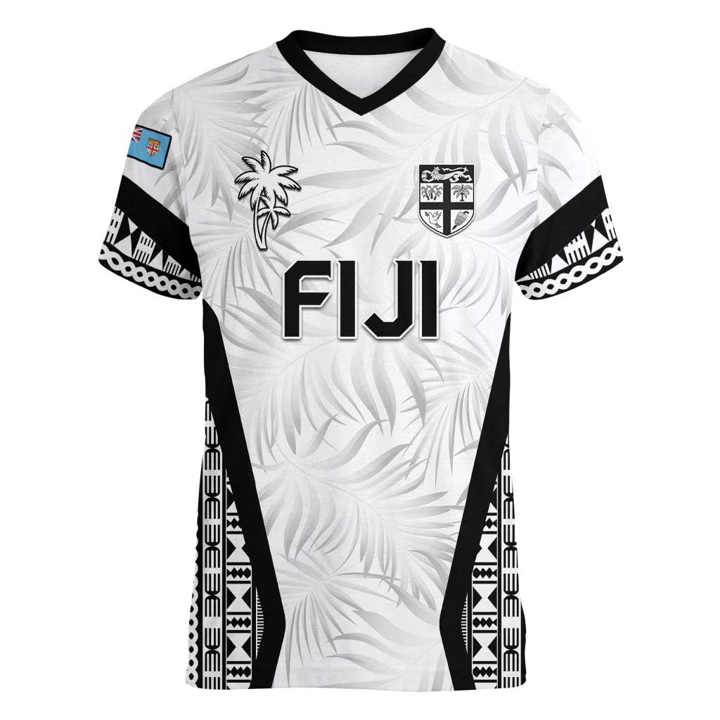Custom Fiji 2026 Rugby Women V-Neck T-Shirt Fijian Tapa Pattern