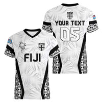 Custom Fiji 2026 Rugby Women V-Neck T-Shirt Fijian Tapa Pattern
