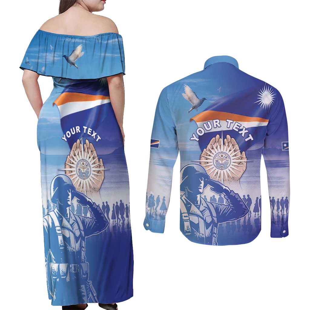 Personalised Marshall Islands Remembrance Day Couples Matching Off Shoulder Maxi Dress and Long Sleeve Button Shirt We Will Always Remember