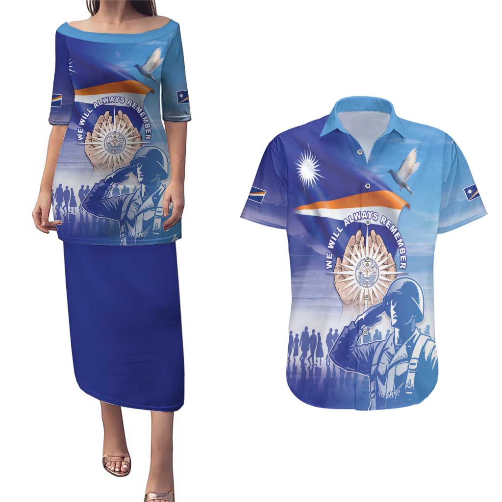 Personalised Marshall Islands Remembrance Day Couples Matching Puletasi and Hawaiian Shirt We Will Always Remember