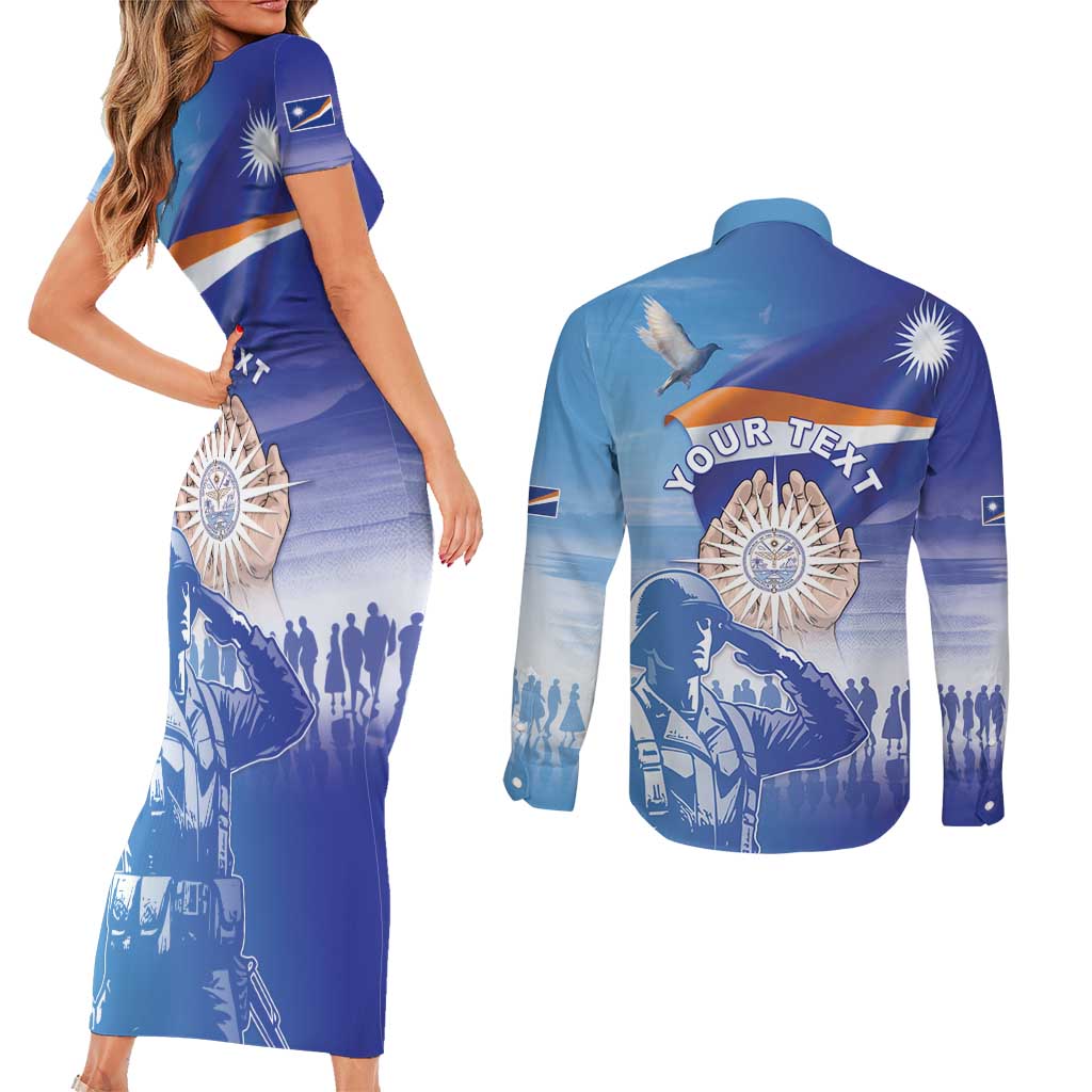 Personalised Marshall Islands Remembrance Day Couples Matching Short Sleeve Bodycon Dress and Long Sleeve Button Shirt We Will Always Remember