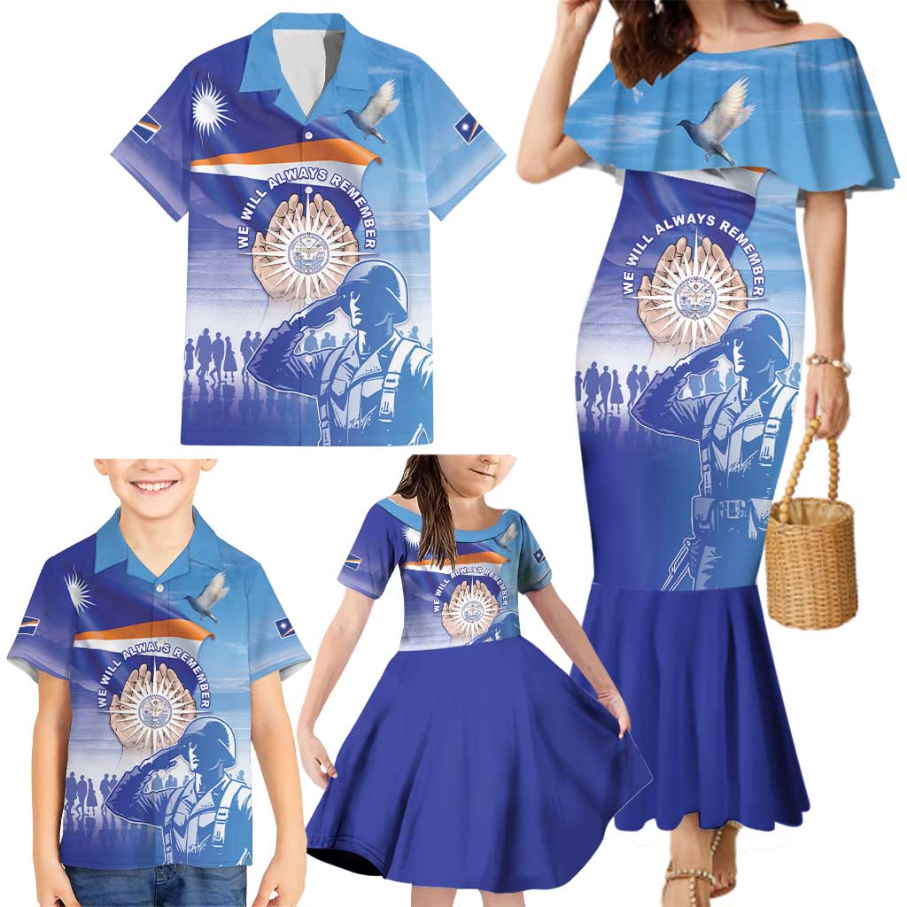 Personalised Marshall Islands Remembrance Day Family Matching Mermaid Dress and Hawaiian Shirt We Will Always Remember