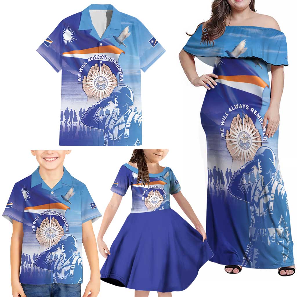 Personalised Marshall Islands Remembrance Day Family Matching Off Shoulder Maxi Dress and Hawaiian Shirt We Will Always Remember