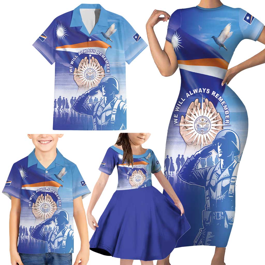 Personalised Marshall Islands Remembrance Day Family Matching Short Sleeve Bodycon Dress and Hawaiian Shirt We Will Always Remember