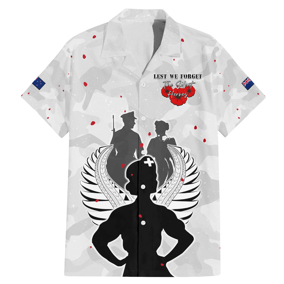 New Zealand ANZAC Day Family Matching Mermaid Dress and Hawaiian Shirt For The Nurse Lest We Forget LT05 Dad's Shirt - Short Sleeve White - Polynesian Pride