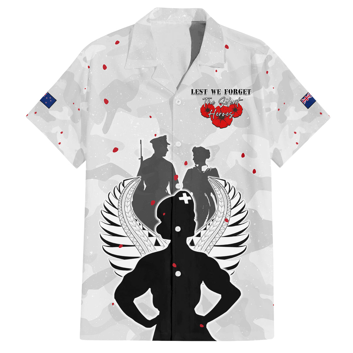 New Zealand ANZAC Day Family Matching Off Shoulder Maxi Dress and Hawaiian Shirt For The Nurse Lest We Forget LT05 Dad's Shirt - Short Sleeve White - Polynesian Pride