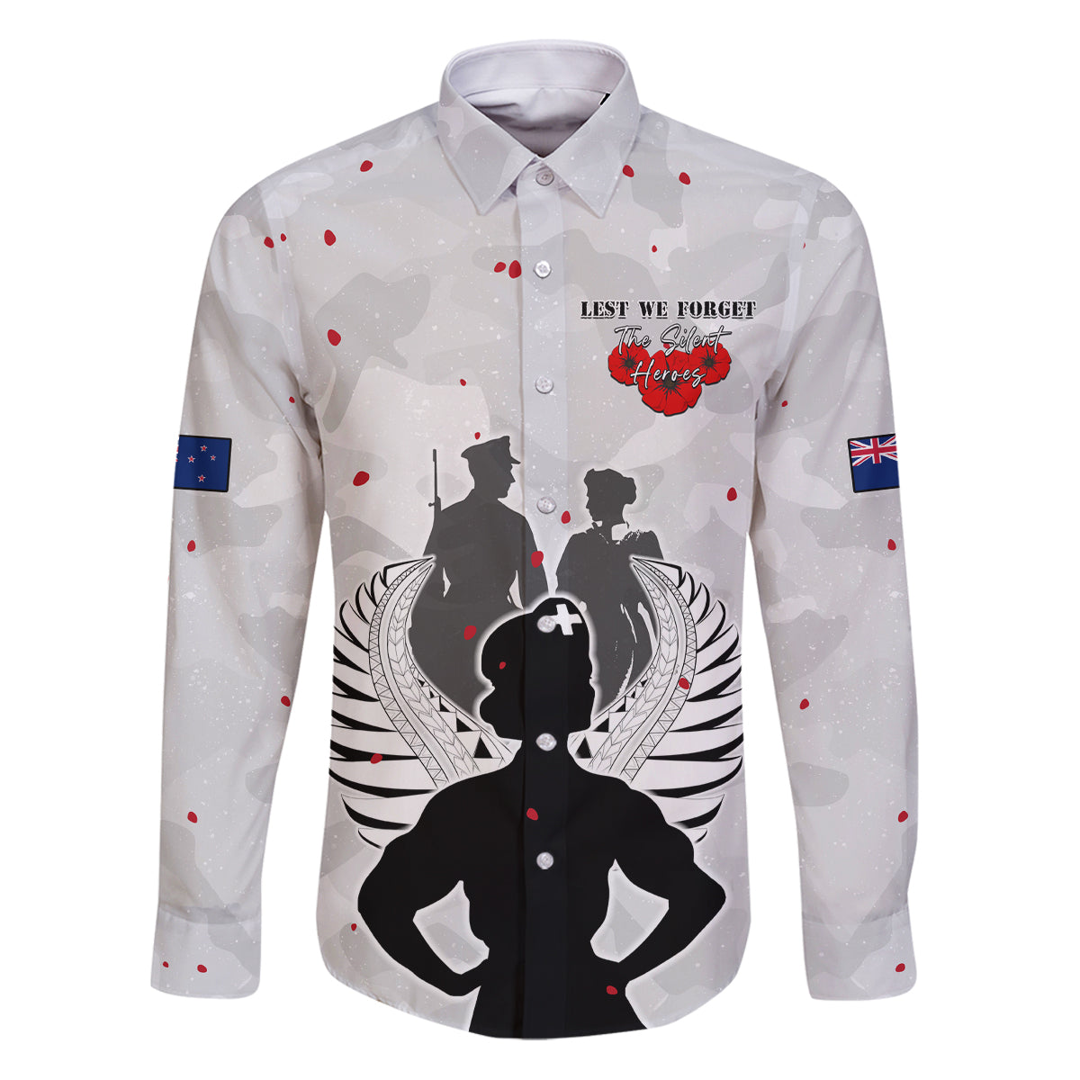 New Zealand ANZAC Day Family Matching Puletasi and Hawaiian Shirt For The Nurse Lest We Forget LT05 Dad's Shirt - Long Sleeve White - Polynesian Pride