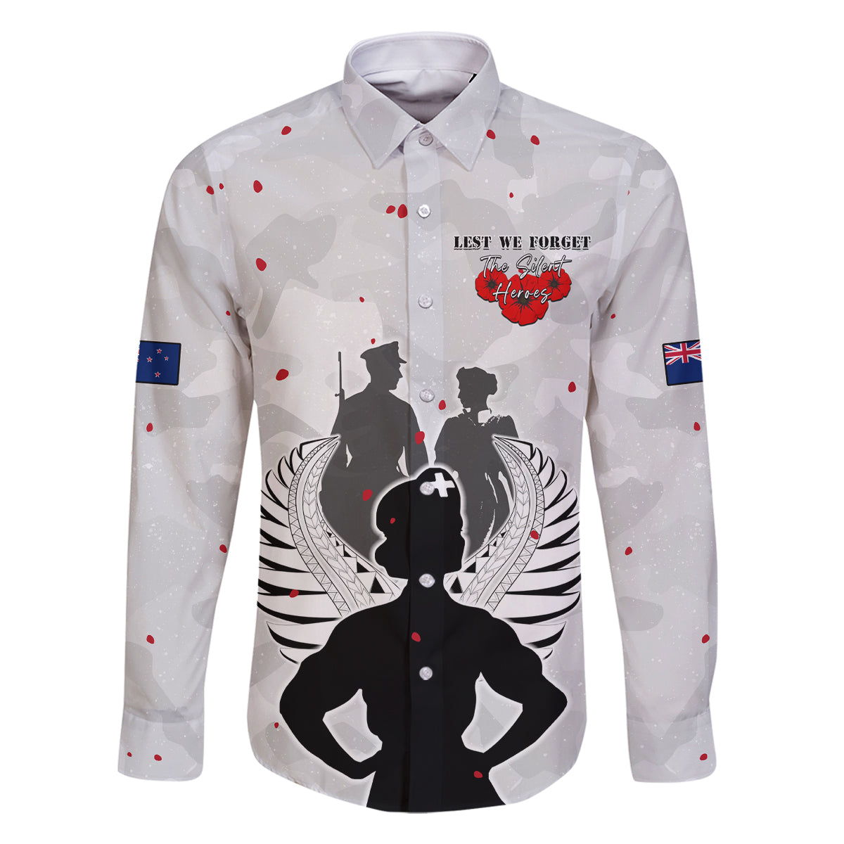 New Zealand ANZAC Day Family Matching Summer Maxi Dress and Hawaiian Shirt For The Nurse Lest We Forget LT05 Dad's Shirt - Long Sleeve White - Polynesian Pride