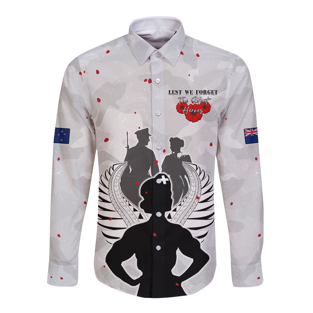 New Zealand ANZAC Day Long Sleeve Button Shirt For The Nurse Lest We Forget LT05 Unisex White - Polynesian Pride